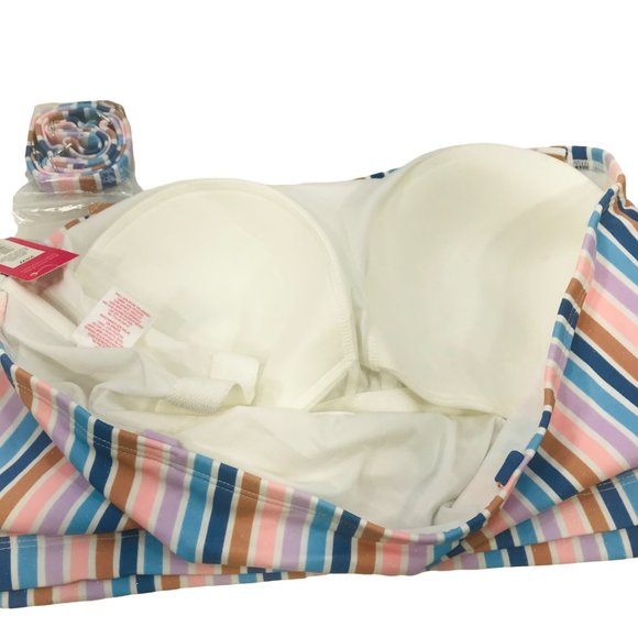 Xhilaration Women's Size 24W Metallic Thread Longline Bandeau Swim Top Striped - Picture 3 of 12